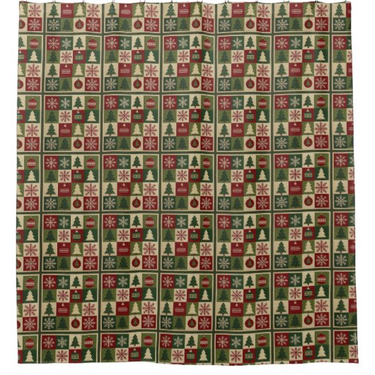Vintage, Patchwork-Steppoptik rustikaler Weihnacht Duschvorhang (Vorderseite)