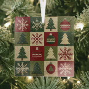 Vintage, Patchwork-Steppoptik rustikaler Weihnacht Ornament Aus Glas