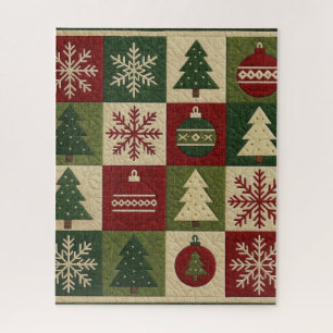 Vintage, Patchwork-Steppoptik rustikaler Weihnacht Puzzle