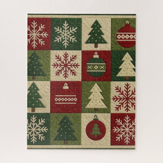 Vintage, Patchwork-Steppoptik rustikaler Weihnacht Puzzle (Vertikal)