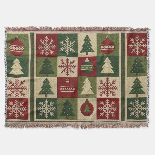 Vintage, Patchwork-Steppoptik rustikales Weihnacht Decke (Vorderseite)