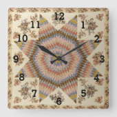 Vintage Patchwork Stern Quilt Nähzimmer Quadratische Wanduhr (Vorderseite)