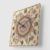 Vintage Patchwork Stern Quilt Nähzimmer Quadratische Wanduhr (Winkel)