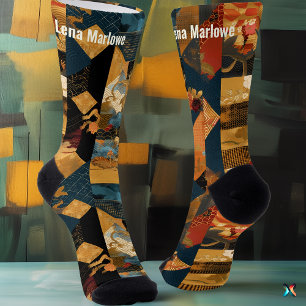 Vintage-Patchwork-Style-Socken in reichen, erdigen Socken