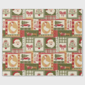 Vintage-Patchwork-Weihnachten Rot & Grün Geschenkpapier (Flach)