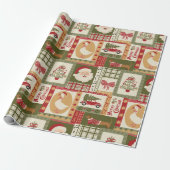 Vintage-Patchwork-Weihnachten Rot & Grün Geschenkpapier (Ungerollt)