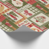 Vintage-Patchwork-Weihnachten Rot & Grün Geschenkpapier (Ecke)
