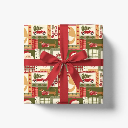 Vintage-Patchwork-Weihnachten Rot & Grün Geschenkpapier