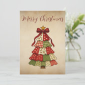 Vintage Patchwork-Weihnachtsbaum-Feiertagskarte Feiertagskarte (Stehend Vorderseite)