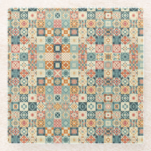 Vintage, patchworkartiger Quilt-Look Glasuntersetzer