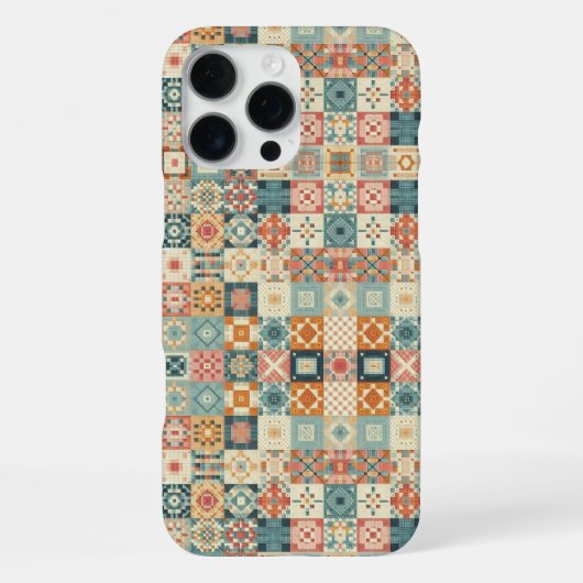 Vintage, patchworkartiger Quilt-Look iPhone Hülle (Rückseite)