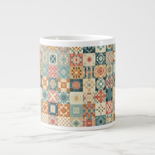 Vintage, patchworkartiger Quilt-Look Jumbo-Tasse (Vorderseite)