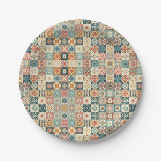Vintage, patchworkartiger Quilt-Look Pappteller (Vorderseite)