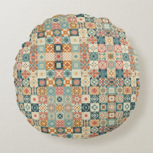 Vintage, patchworkartiger Quilt-Look Rundes Kissen