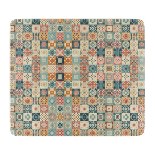 Vintage, patchworkartiger Quilt-Look Schneidebrett (Vorderseite)
