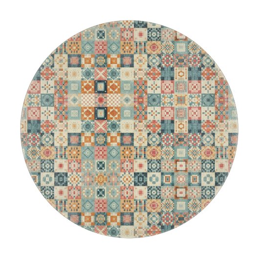 Vintage, patchworkartiger Quilt-Look Schneidebrett (Vorderseite)