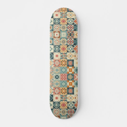 Vintage, patchworkartiger Quilt-Look Skateboard (Vorne)