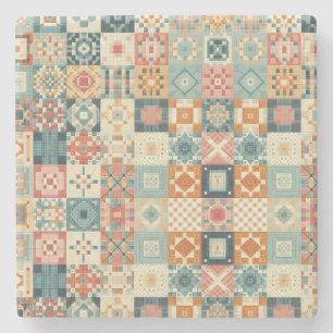 Vintage, patchworkartiger Quilt-Look Steinuntersetzer