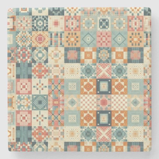 Vintage, patchworkartiger Quilt-Look Steinuntersetzer (Vorderseite)