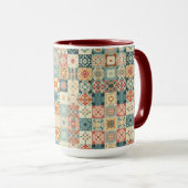 Vintage, patchworkartiger Quilt-Look Tasse (VorderseiteRechts)
