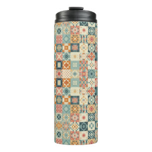 Vintage, patchworkartiger Quilt-Look Thermosbecher
