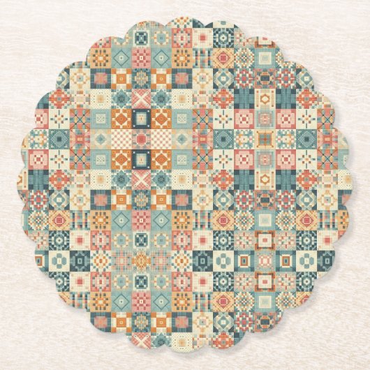 Vintage, patchworkartiger Quilt-Look Untersetzer (Vorderseite)