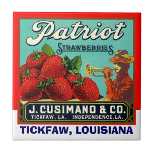Vintage Patriot Strawberry Tickfaw LA Etikett Flie Fliese
