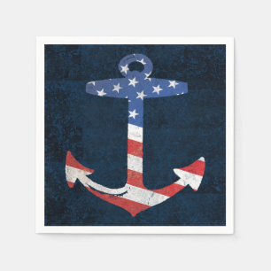 Vintage Patriotic American Flag Anchor Nautical US Serviette