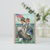 Vintage Patriotic Beach Women Postcard Postkarte (Stehend Vorderseite)