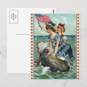 Vintage Patriotic Beach Women Postcard Postkarte (Vorne/Hinten)