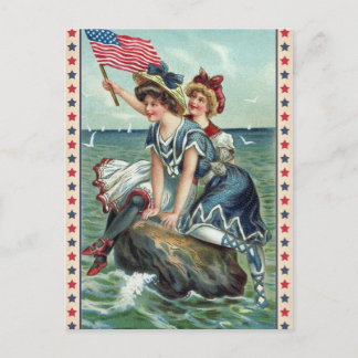 Vintage Patriotic Beach Women Postcard Postkarte