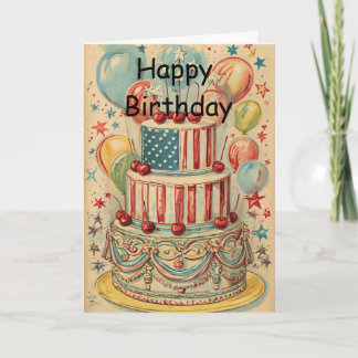 Vintage Patriotic Birthday Cake  Karte