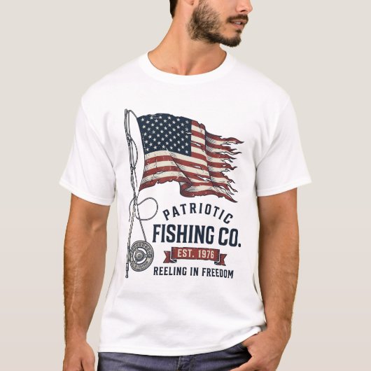 Vintage Patriotic Fishing Flag Vector Design_1 T-Shirt (Vorderseite)