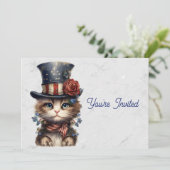 Vintage Patriotic Kitten Birthday Einladung (Stehend Vorderseite)