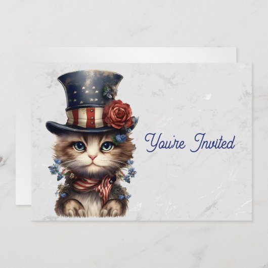 Vintage Patriotic Kitten Birthday Einladung (Vorne/Hinten)