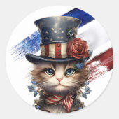 Vintage Patriotic Kitten Runder Aufkleber (Vorderseite)