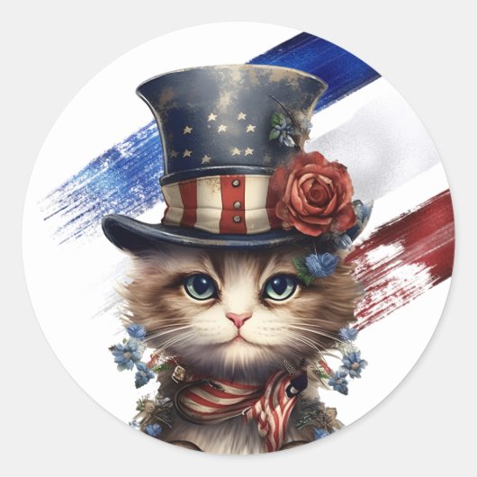Vintage Patriotic Kitten Runder Aufkleber (Vorderseite)