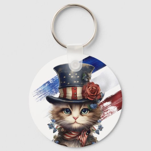 Vintage Patriotic Kitten Schlüsselanhänger (Vorderseite)