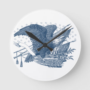 Vintage Patriotic Screening Eagle USA Flag Pfeile Runde Wanduhr
