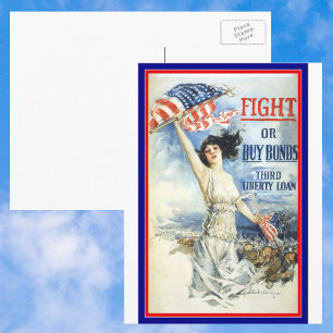 Vintage Patriotic Woman w American Flag Poster Art Postkarte