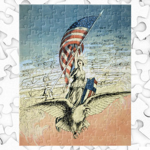 Vintage Patriotisch, Dame, Adler mit amerikanische Puzzle