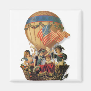 Vintage patriotisch, Kinder in einem Heißluftballo Magnet