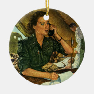 Vintage patriotisch, Krankenschwester am Telefon Keramik Ornament