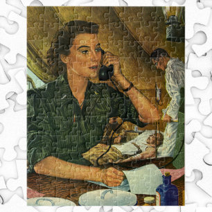 Vintage patriotisch, Krankenschwester am Telefon Puzzle