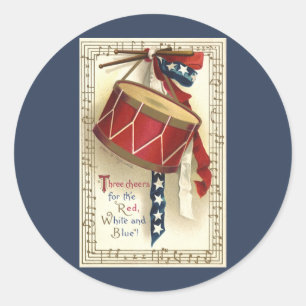 Vintage patriotisch, Trommeln mit Noten Runder Aufkleber