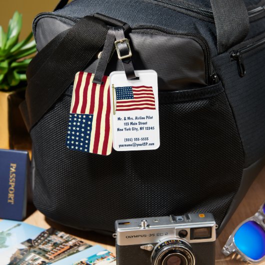 Vintage Patriotische Amerikanische Flagge, Amerika Gepäckanhänger (Vorderseite & Rückseite)