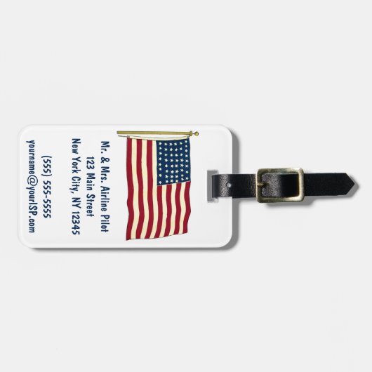 Vintage Patriotische Amerikanische Flagge, Amerika Gepäckanhänger (Vorderseite horizontal)
