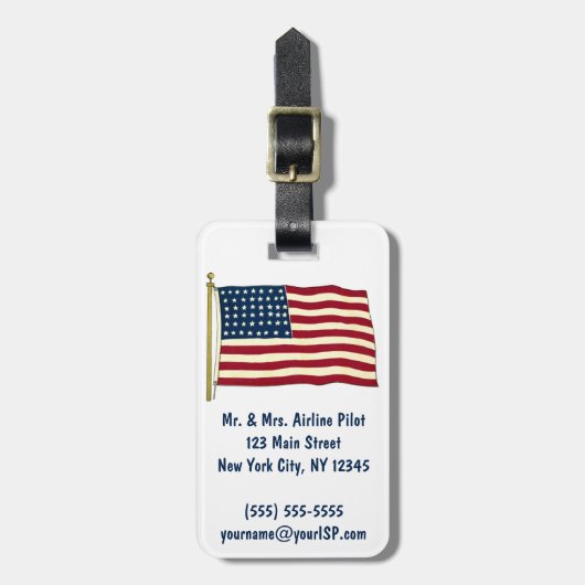 Vintage Patriotische Amerikanische Flagge, Amerika Gepäckanhänger (Vorderseite vertikal)