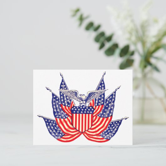 Vintage Patriotische Amerikanische Flagge, Amerika Postkarte (Stehend Vorderseite)