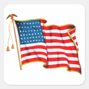 Vintage Patriotische Amerikanische Flagge, Amerika Quadratischer Aufkleber
